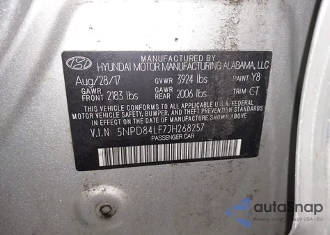 2018 Hyundai Elantra Sel z USA, uszkodzony, nr VIN 5NPD84LF7JH268257